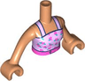 Torso Mini Doll Woman Lavender Halter Top with Dark Pink Belt and Berries Pattern, Nougat Arms with Hands