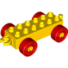 Duplo Car Base 2 x 6 with Open Hitch End and Red Wheels with Fake Bolts