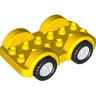 Duplo Car Base 2 x 6 with Black Tires and White Wheels on Fixed Axles