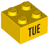 Brick 2 x 2 with Black 'TUE' Pattern