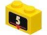 Brick 1 x 2 with White Number 5 and Red Triangle Marker on Black Background Pattern