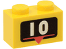 Brick 1 x 2 with White Number 10 and Red Triangle Marker on Black Background Pattern