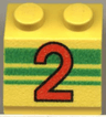 Slope 45 2 x 2 with Red Number 2 and Green Stripes Pattern