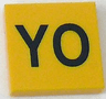 Tile 2 x 2 with Black 'YO' Pattern