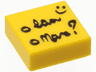 Tile 1 x 1 with Black Script, Question Mark, and Smiley Face Pattern