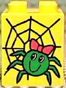 Duplo, Brick 2 x 2 x 2 with Green Spider with Red Bow on Web Pattern