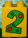 Duplo, Brick 2 x 2 x 2 with Number 2 with Polka Dots Pattern