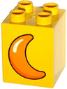Duplo, Brick 2 x 2 x 2 with Orange Moon Crescent Pattern