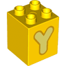 Duplo, Brick 2 x 2 x 2 with Bright Light Yellow Capital Letter Y with Bright Light Orange Outline Pattern