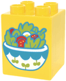 Duplo, Brick 2 x 2 x 2 with White and Dark Turquoise Bowl with Lime Salad, Egg, and Red Tomatoes Pattern