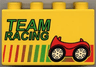 Duplo, Brick 2 x 4 x 2 with 'TEAM RACING', Stripes and Red Car Pattern
