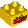 Duplo, Brick 2 x 2 with 2 Red Tomatoes and Tomato Slice Pattern