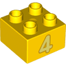 Duplo, Brick 2 x 2 with Bright Light Yellow Number 4 with Bright Light Orange Outline Pattern