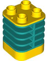 Duplo Brick 2 x 2 x 2 Ribbed - Center Flush with Edge with Molded Flexible Rubber Dark Turquoise Fins Pattern