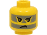 Minifigure, Head Black Eyebrows, Dark Gray Face Paint Stripes, Angry Frown Pattern