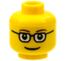 Minifigure, Head Glasses Rectangular, Brown Thin Eyebrows, Smile Pattern