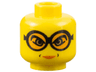 Minifigure, Head Female Glasses with Orange Goggles, Dimples Around Lips Pattern