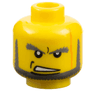 Minifigure, Head Male Dark Bluish Gray Bushy Eyebrows and Beard, Dimple, Long Scar Line, Open Mouth Scowl with Teeth Pattern