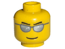 Minifigure, Head Glasses with Black Straight Eyebrows, Dark Bluish Gray Sunglasses with Silver Lenses, Grin Pattern