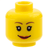 Minifigure, Head Female Reddish Brown Thin Eyebrows, Black Single Eyelashes, Red Lips, Wide Grin Pattern