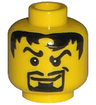 Minifigure, Head Black Wavy Eyebrows, Messy Hair, Thin Moustache, Goatee, Lopsided Grin with Dimple Pattern