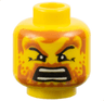 Minifigure, Head Dark Orange Eyebrows, Moustache, Full Beard with Stubble, and Hair, Angry Open Mouth with Teeth Parted Pattern