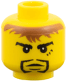 Minifigure, Head Black Goatee, Messy Brown Hair, Cleft Chin, 3 Marks under Left Eye Pattern (Adric)