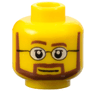 Minifigure, Head Reddish Brown Eyebrows, Moustache, and Angular Beard, Upper Eyelids, Black Glasses with White Lenses, Neutral Pattern