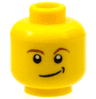 Minifigure, Head Reddish Brown Eyebrows, White Pupils, Lopsided Smile with Black Dimple Pattern