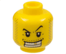 Minifigure, Head Male Black Thin Eyebrows, Upper Eyelids, Moustache and Sideburns Stubble, Wide Open Mouth Smile with Teeth and Gold Tooth Pattern