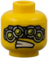 Minifigure, Head Alien with Silver Cyborg Eyepiece, Four Lime Eyes, Scowl Pattern