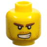 Minifigure, Head Reddish Brown Bushy Eyebrows and Beard Stubble, Open Mouth Scowl with Teeth Pattern
