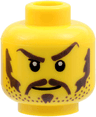 Minifigure, Head Dark Brown Eyebrows, Moustache, Soul Patch, Sideburns and Beard Stubble, Evil Grin Pattern