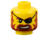 Minifigure, Head Dark Red Eyebrows, Moustache and Full Beard, Black Eye Patch, Lopsided Open Mouth Smile with Teeth Pattern