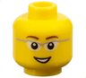Minifigure, Head Reddish Brown Eyebrows, Glasses with Light Bluish Gray Frame and White Lenses, Open Mouth Smile with Teeth Pattern