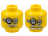 Minifigure, Head Dual Sided Power Miner Glasses with Blue Arrow, Gray Eyebrows, Moustache, Mouth Closed / Mouth with Teeth Pattern