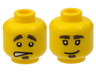 Minifigure, Head Dual Sided Dark Brown Bushy Eyebrows and Soul Patch, Worried Open Mouth with Teeth / Upper Eyelids and Lopsided Grin Pattern