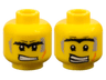 Minifigure, Head Dual Sided Black Bushy Unibrow, Lower Eyelids, Light Bluish Gray Dirt Stains, Orange Scar, Angry Bared Teeth / Scared Pattern