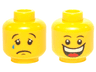 Minifigure, Head Dual Sided Black Convex Eyebrows, Upper Eyelids, Tear Drop, Chin Dimple, and Sad Frown / Huge Open Mouth Smile with Top Teeth and Red Tongue Pattern