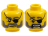 Minifigure, Head Dual Sided Dark Bluish Gray Bushy Eyebrows, Moustache and Beard, Upper Eyelid, Black Eye Patch, Stern with Chin Dimple / Scared Open Mouth with Teeth Parted Pattern