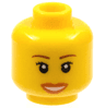 Minifigure, Head Female Reddish Brown Eyebrows, Black Eyelashes, Dark Orange Lips, Open Mouth Smile with Teeth Pattern