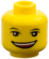 Minifigure, Head Black Thin Eyebrows, Upper Eyelids, Wide Open Mouth Smile with Top Teeth and Red Inside Pattern