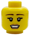 Minifigure, Head Female Reddish Brown Thin Eyebrows, Black Long Eyelashes, Nougat Lips, Open Mouth Smile with Teeth Pattern
