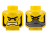 Minifigure, Head Dual Sided Black Thick Unibrow and Mutton Chops, Dark Tan Dirt Stains, Reddish Brown Scar, Angry Bared Teeth / Dark Bluish Gray Bandana over Mouth Pattern