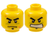 Minifigure, Head Dual Sided Black Thick Eyebrows and Soul Patch, Right Lower Eyelid, Lime Paint Under Eyes, Orange Scuff Marks, Stern with Dimple / Angry Bared Teeth Pattern