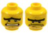 Minifigure, Head Dual Sided Black Thick Unibrow, Lower Eyelids and Scratches, Nougat Hair, Moustache and Goatee Stubble, Scared Wide Open Mouth with Teeth / Stern Pattern