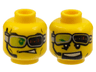 Minifigure, Head Dual Sided Headset and Green Glasses with Red Bars, Glasses Down / Glasses Up and Mouth Open Pattern