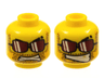 Minifigure, Head Dual Sided Black Eyebrows with Scar, Sunglasses with Dark Red Lenses and White Reflections, Bright Light Orange Beard Shadow with Stubble, Gold Tooth, Angry Bared Teeth / Lopsided Open Mouth Smile Pattern