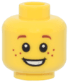 Minifigure, Head Child Small Reddish Brown Eyebrows Far Apart, Freckles, Open Mouth Smile with Teeth Pattern