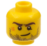 Minifigure, Head Dark Brown Eyebrows, Black Beard Stubble, Dark Orange Scuff Mark, Lopsided Grin Pattern
